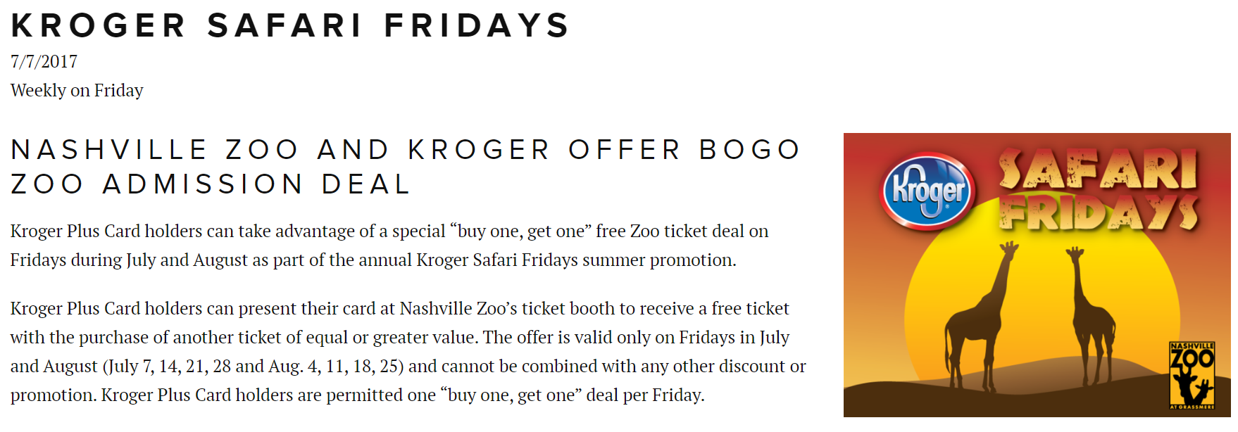 Nashville zoo specials and discounts coupons