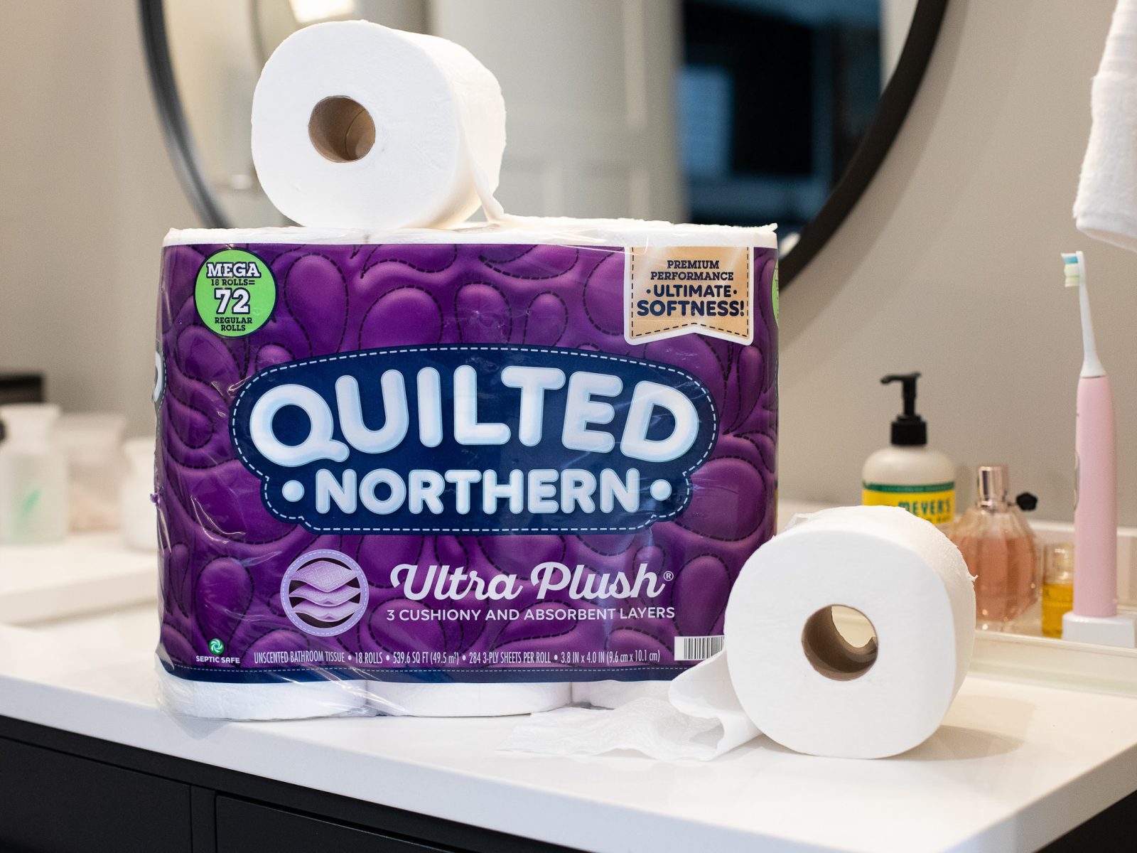 Quilted Northern Ultra Plush Bathroom Tissue, Unscented, Mega Rolls, 3-Ply - 24 rolls